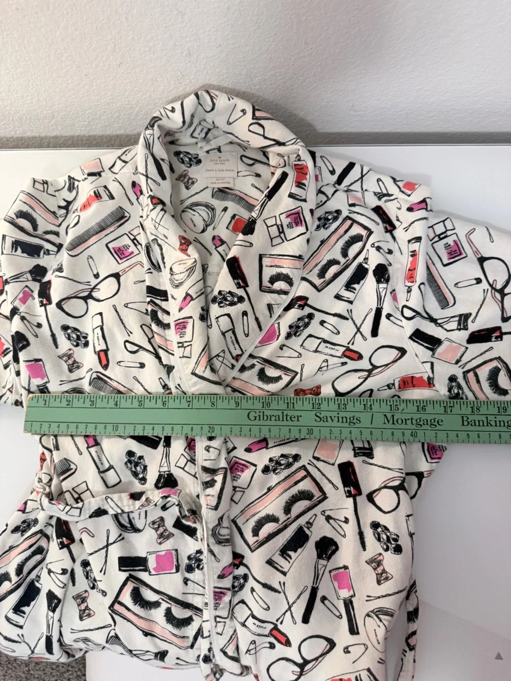 kate spade White Mini Getting Ready Cotton Blend Robe with Makeup Print L/XL